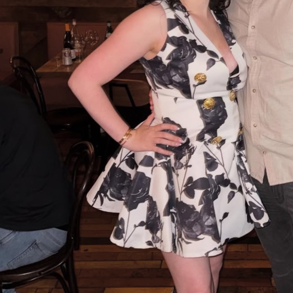 Floral Black and White Dress